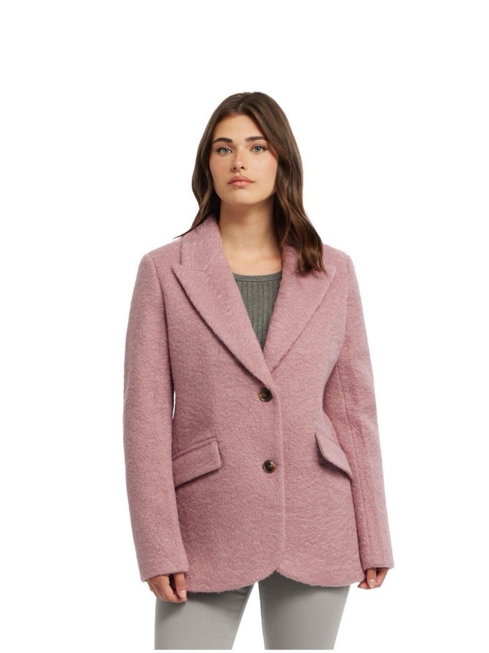 Ellen Tracy Pink Bouclé Two-Button Blazer